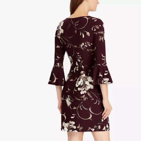 Lauren Ralph Lauren Wine Red Purple Dress, 3/4 bell sleeves, V Neck, Size 4 - Picture 2 of 11
